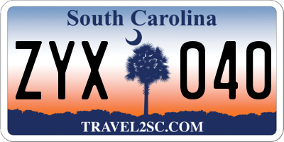 SC license plate ZYX040