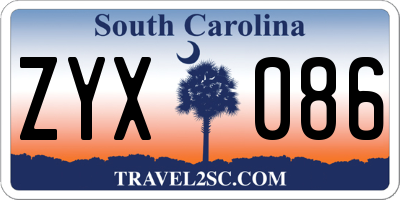 SC license plate ZYX086