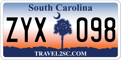 SC license plate ZYX098