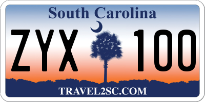 SC license plate ZYX100