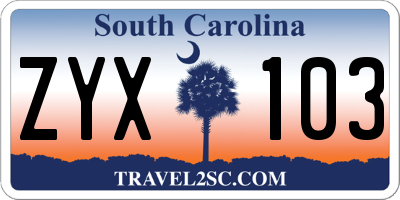 SC license plate ZYX103