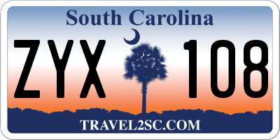 SC license plate ZYX108