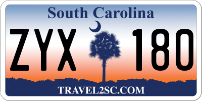 SC license plate ZYX180