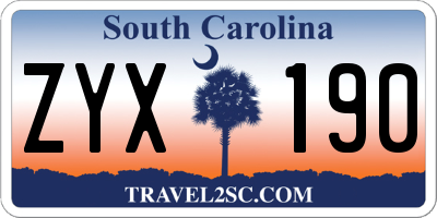 SC license plate ZYX190