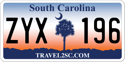 SC license plate ZYX196