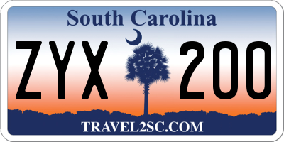 SC license plate ZYX200