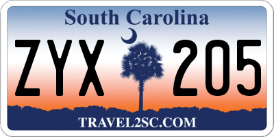 SC license plate ZYX205