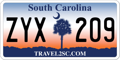 SC license plate ZYX209