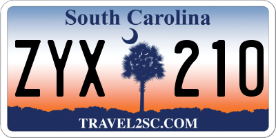 SC license plate ZYX210