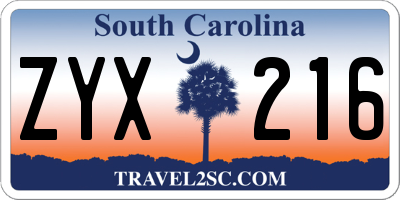 SC license plate ZYX216