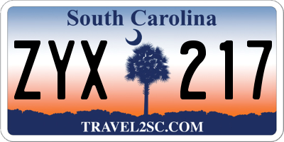 SC license plate ZYX217