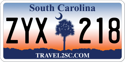 SC license plate ZYX218