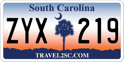SC license plate ZYX219