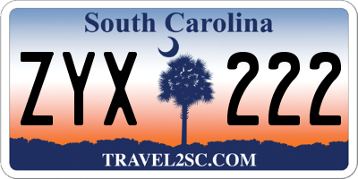 SC license plate ZYX222