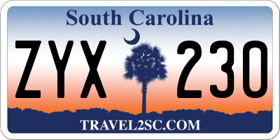 SC license plate ZYX230