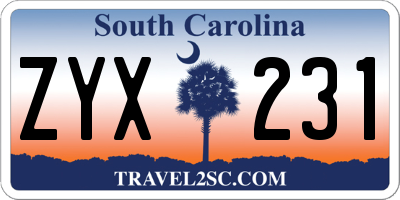 SC license plate ZYX231