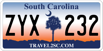 SC license plate ZYX232