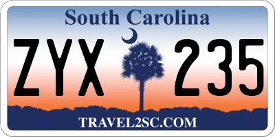 SC license plate ZYX235