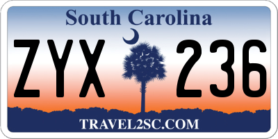 SC license plate ZYX236