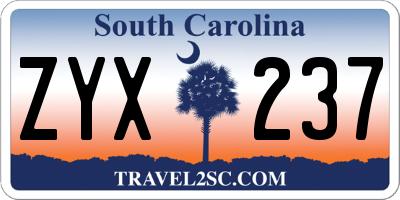 SC license plate ZYX237
