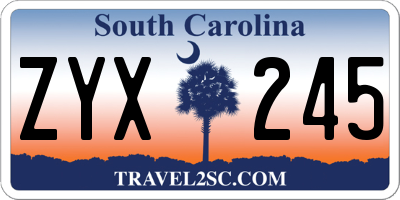 SC license plate ZYX245