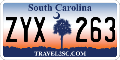 SC license plate ZYX263
