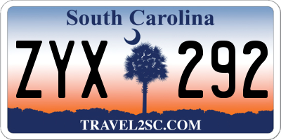 SC license plate ZYX292