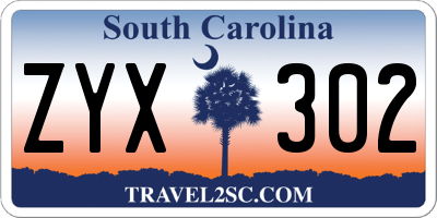 SC license plate ZYX302