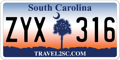 SC license plate ZYX316
