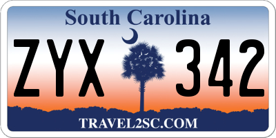 SC license plate ZYX342