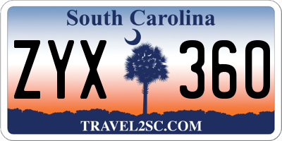 SC license plate ZYX360