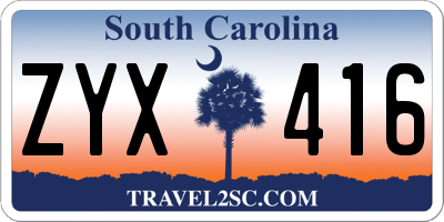 SC license plate ZYX416