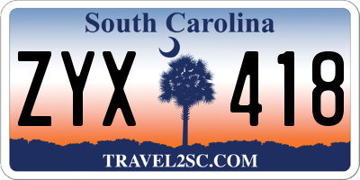 SC license plate ZYX418