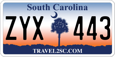 SC license plate ZYX443