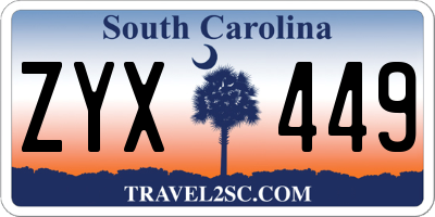 SC license plate ZYX449