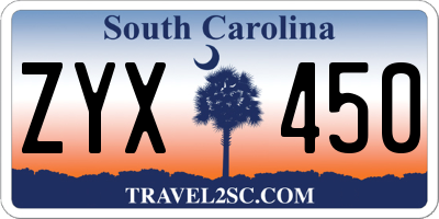 SC license plate ZYX450