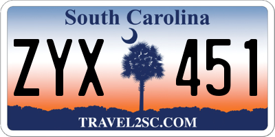SC license plate ZYX451