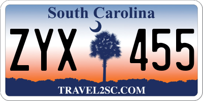 SC license plate ZYX455