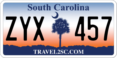 SC license plate ZYX457