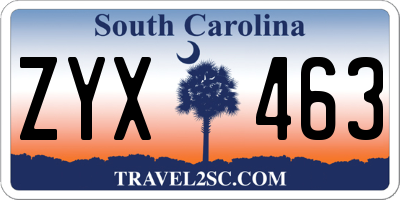 SC license plate ZYX463