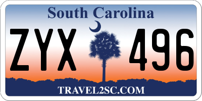 SC license plate ZYX496