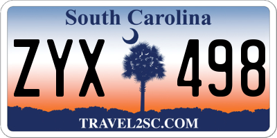 SC license plate ZYX498