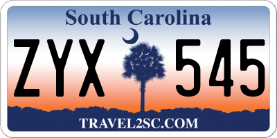 SC license plate ZYX545