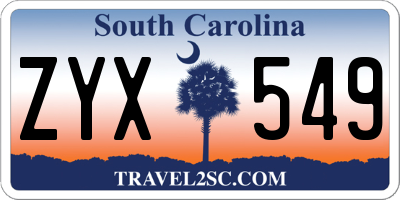 SC license plate ZYX549