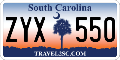 SC license plate ZYX550