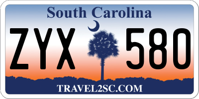 SC license plate ZYX580