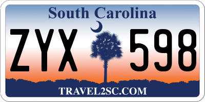 SC license plate ZYX598