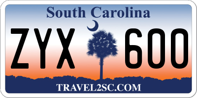 SC license plate ZYX600