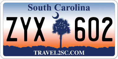 SC license plate ZYX602