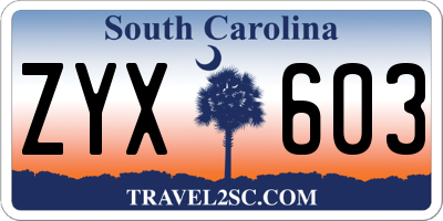 SC license plate ZYX603